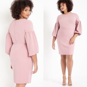 Eloquii Puff Sleeve Blush Midi Dress
